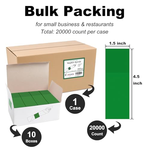 Image of NATURALABEL Bulk Pack of 20,000, Self-Adhesive Napkin Bands for Small Business, Restaurants, Events - 10 Boxes, 2000 per Box (Green)