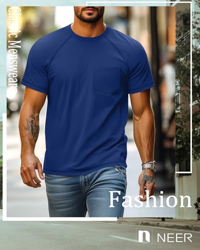 Neer 3 Pack Men's Short Sleeve T-Shirt, Casual Basic Crew Neck Tees Summer Solid Lightweight Shirts Pullover Tops with Pocket3