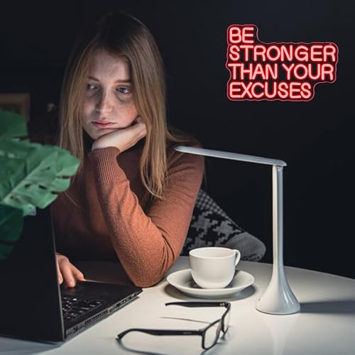 Image of Allball Be Stronger Than Your Excuses Neon Sign, Gym Neon Light Motivational Sign USB Powered LED Dimmable, for Gym Office Classroom Bedroom Bar Gymnastic Athletes Sign(15.7 * 10.6 In)