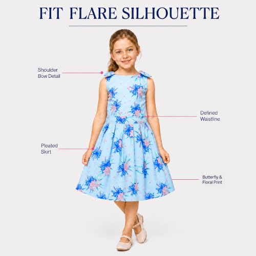 Image of Miss Lavish London Kid Dress for Girls, Shoulder Bow Printed Party Dress, Summer Dress for Girls, Kids Printed Dress for Birthday, Vacation, Wedding & Festival Girls Dresses