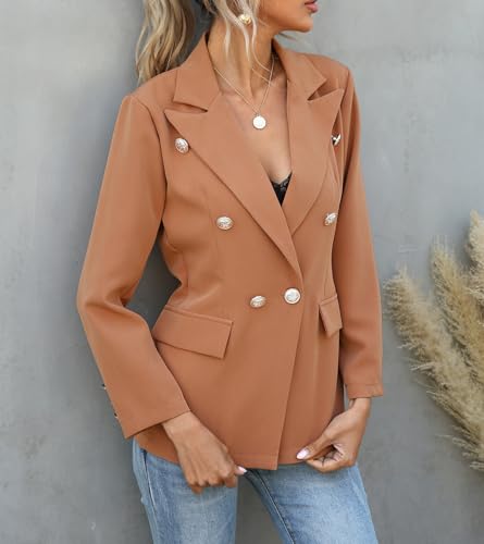 Womens Casual Blazer Lightweight Gold Button Long Sleeve Lapel Jacket Work 0ffice Suit Cardigan4