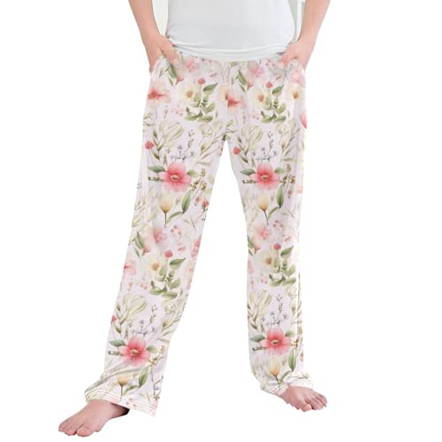 Floral Garden Flower Butterfly Long Pajama Pants Elastic Waist PJ Bottoms with Pockets S A110215