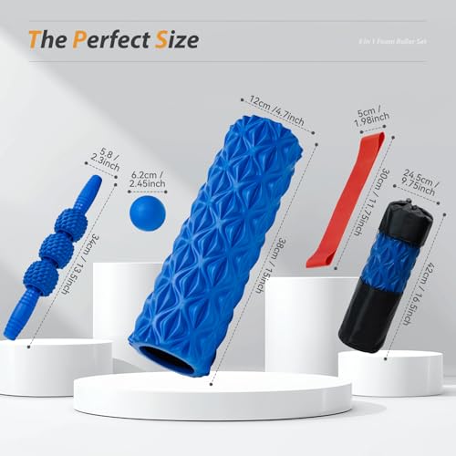 5 in1 Foam Roller Set, Trigger Point Foam Roller, Massage Roller Stick, Massage Ball, Resistance Band for Deep Muscle Massage Pilates Yoga,Fitness Exercise for Whole Body (Pure Blue) by SUBCULTUREPICK - Image 2