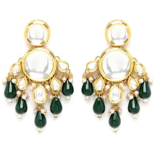 Image of Karatcart Yellow Crystal and Pearl Kundan Dangler Earrings for Women