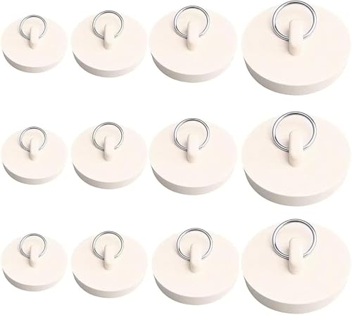 Homarket 12pcs Bath Plugs,Sink Plug Rubber Drain Stopper Kitchen Sink Plug with Hanging Ring for Bathtub,Bathroom (4 Sizes)