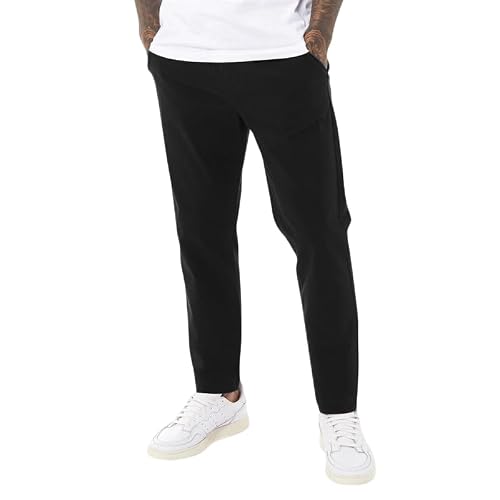 Men's Slim Fit Stretch Chino Trousers with Elasticated Drawcord – Stylish Chino Pants Black S