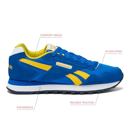 Reebok Reebok Glide Sneakers for Men - Black or White Tennis Shoes Size 7 to 15, Optimum Blue/Golden Haze/White, 5.5