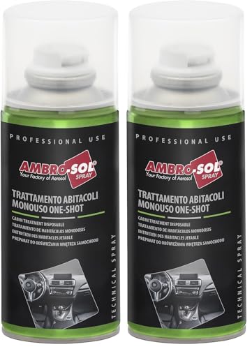 Ambro-Sol A467 Igienizzante Abitacoli Monouso One-Shot, Neutralizza gli Odori Sgradevoli da Sedili, Rinfresca l’Ambiente, Bomboletta Spray 150 ml (Confezione da 2)