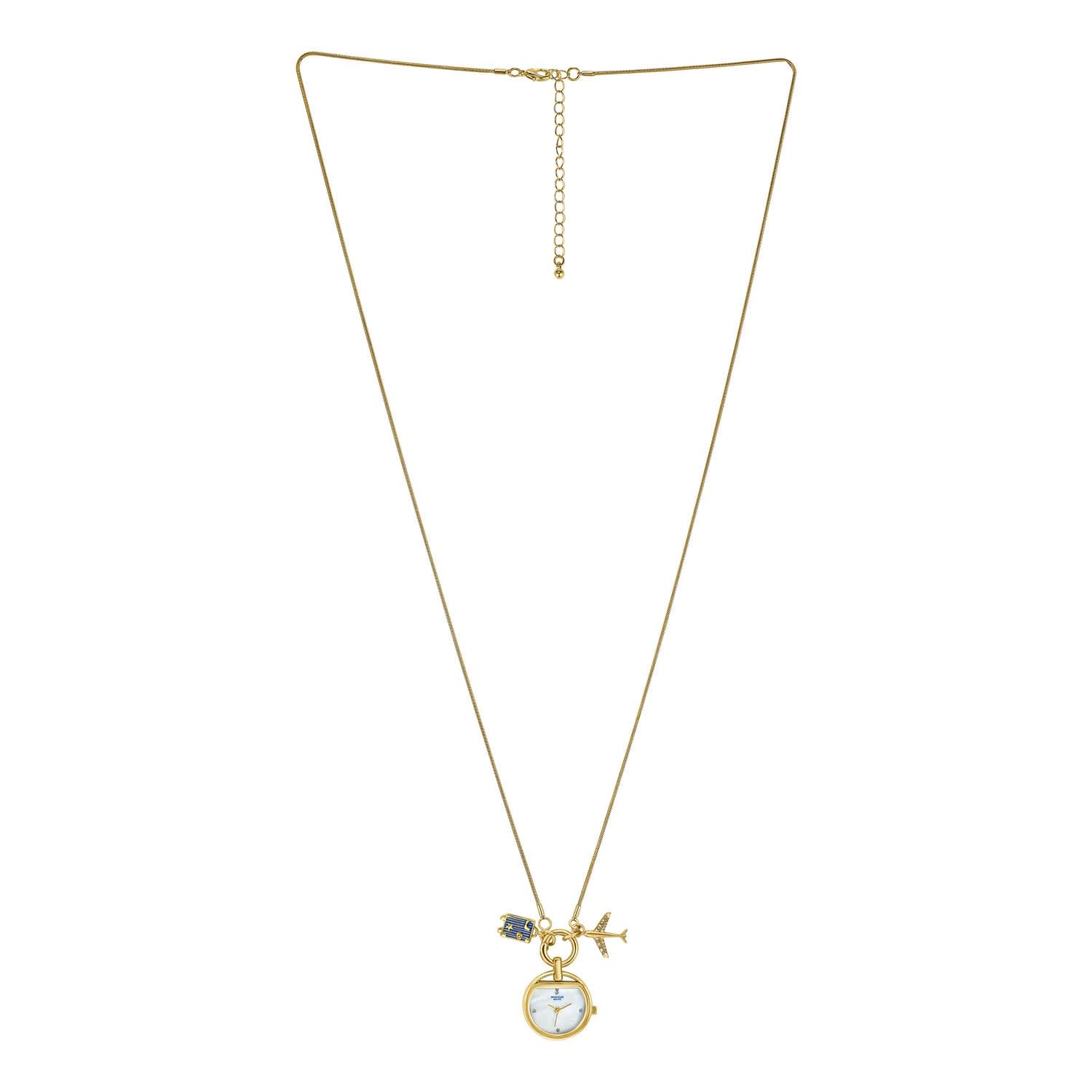 Poze 8 Quartz Analog Locket Watch for Women with White MOP Dial, IPG Chain Necklace + Charms Strap – SP80155YM01W-image-7