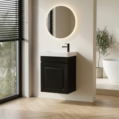 MSFE Meuble Lavabo Suspendu avec Vasque et Rangement, Meuble Vasque Salle de Bain, Meuble lavabo Salle de Bain pour Petites Salles de Bain et WC, 52.3x41x21.9 cm, sans Mitigeur