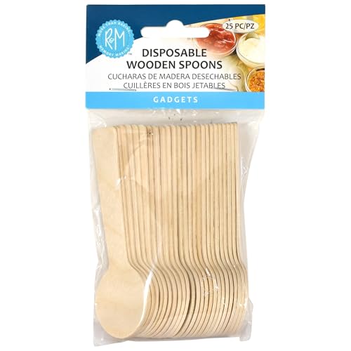 R&M Disposable Spoons for Sampling Foods, or Serving Appetizers, Jams, Cheese Boards and Charcuterie Plates. 25-Pack, 4 Inches, Birch Wood
