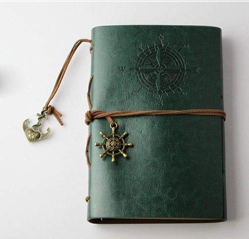 Carnet vintage pirate en cuir PU vert avec ancre marine pour carnet de voyage