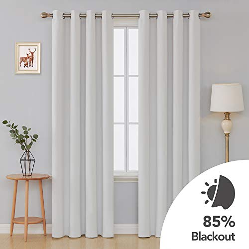 Image of Deconovo Blackout Curtain Room Darkening Panel for Bedroom or Living Room Grommet Thermal Insulated Lighting Reduce Drape 52 x 95 Inch Greyish White 1 Panel