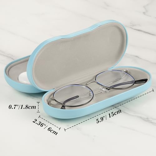 Image of MoKo Double Eyeglass Case, Contact Lens Case with Mirror Tweezers Remover, 2 in 1 Double Sided Portable Contact Lens Box Holder Container Soak Storage Kit Sunglasses Pouch for Men & Women, Light Blue