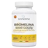 Bandini® Bromelina Fuerte Drenante 5000 GDU/g | 200 comprimidos gastrorresistentes - Enzima Digestiva, Extracto natural de piña - Alta dosis, vegano | Apto para todo tipo de dietas - Sin aditivos