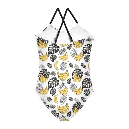 senya Girls Swimsuits One-Piece Swimwear Tie Bathing Suit Beach Summer Round Neck 9-10T Banana Pattern2