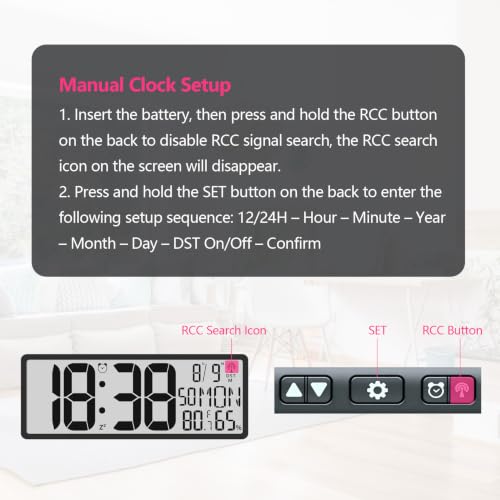 Digital LCD Atomic Desktop Clock, 7.8" Screen with Time, Date, Temperature, Humidity, Alarm, Snooze, DST, Time Zone for Home, Office (No Backlight) - Image 4