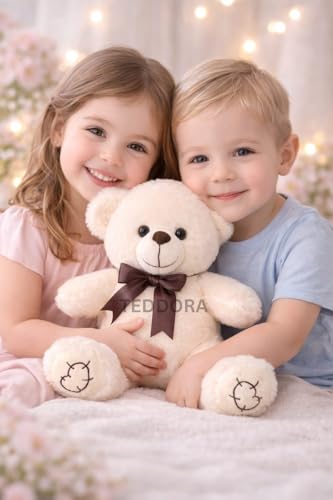 Image of Teddy Bear with Ribbon Tie Soft Toy for Girls Boys Kids,Butter,Teddy Animal Plush Stuffed Baby Gift Birthday, 18cm