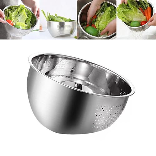 Lapiglo Cuencos de acero inoxidable para lavar arroz, colador de malla fina, escurridor, cesta de drenaje, granos de arroz, pasta, frutas, diseño inclinado con escurridores laterales, 22,5 x 11,5 cm