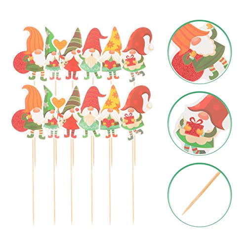 ABOOFAN 12 peças topos de cupcake de Natal gnomos bolos toppers sobremesa cupcake guloseimas palitos