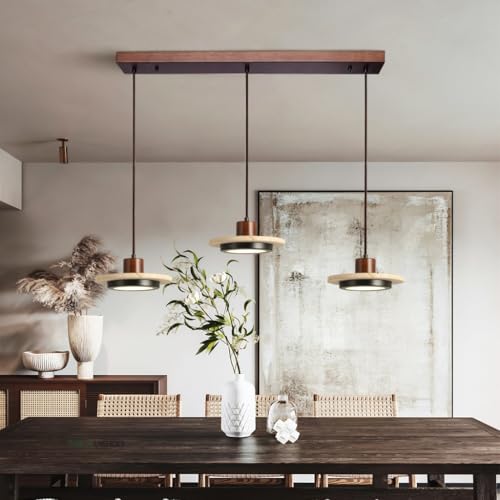 Lampe suspendue LED wabi-sabi en travertin jaune lustre 3 branches