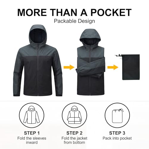Image of LOOGU Rain Jacket for Men, Packable Waterproof Rain Shell Lightweight, S-3XL for Hiking Fishing Camping