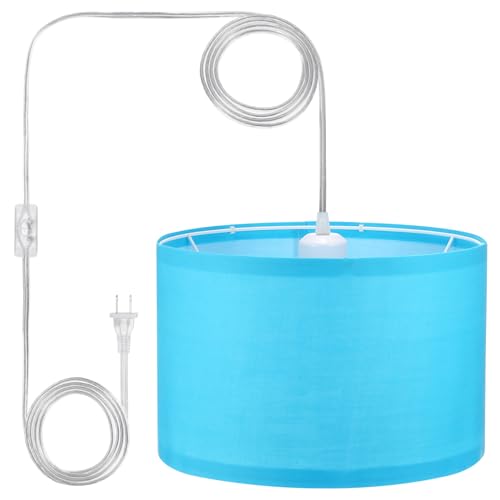 Image of PATIKIL Plug in Pendant Light, 15Ft Rope Cord Hanging Lamp Fixture with ON/Off Switch, Fabric Shade E26/E27 Bulb Socket for Bedroom Kitchen Living Room, Light Blue