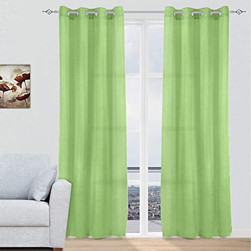 MERCURY TEXTIL - Cortinas Modernas Translucidas 2 Piezas con Anillos Plateados para Ventana, 150 X 260 CM (Verde)