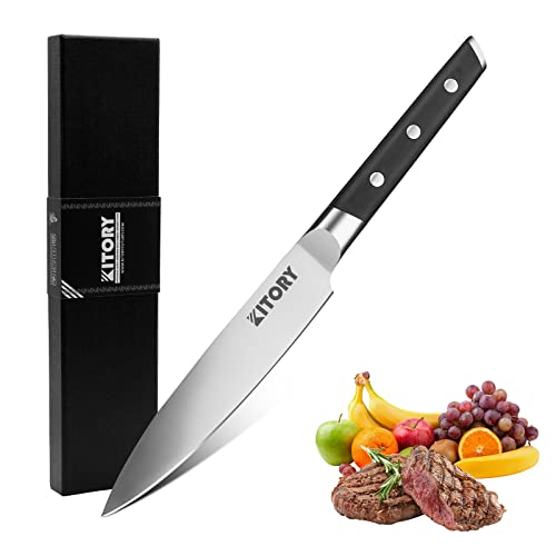 Kitory Utility Knife, 5 Inch Fine-Edge Kitchen Knife, Table Knives Sharp German High Carbon Stainless Steel, Full Tang Pakkawood Handle With Gift Box - Metadrop Series #TOP25