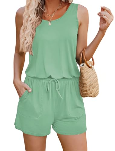 Image of ADOME Rompers for Women Summer Sleeveless Scoop Neck Tank Top Casual Short Jumpsuit Rompers with Pockets