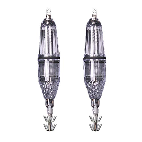 CUTICATE 2 Piezas De Luz Subacuática para Pesca LED Lámpara Señuelo Cebo Buscador Luz De Pesca Nocturna con Anzuelo De Calamar para Camarones, Langostinos, Cal