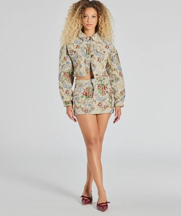 Cropped Jacket Women Bomber Short Jacket Y2K Jacquard Crop Floral Jackets for Women Trendy - Image 4