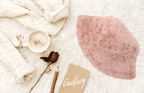 Image of Bucket Hat Women Furry Fuzzy Bucket Hats for Ladies, Winter Warm Fluffy Plush Faux Fur Hat for Women