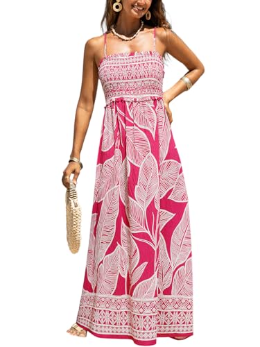 Image of CUPSHE Women's Floral Maxi Dress Spaghetti Strap Summer Boho Beach Dress Smocked Sundress Casual Vacation Flowy Long Dress