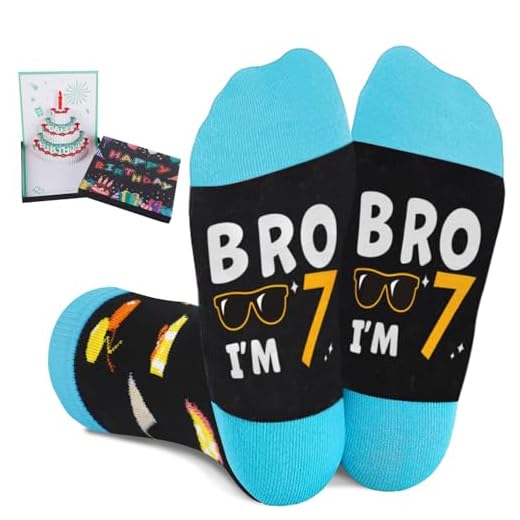 Juesly 7 Year Old Birthday Gifts for Boys - Socks for Boys with Pop Up Birthday Card, Presents for 7 Year Old