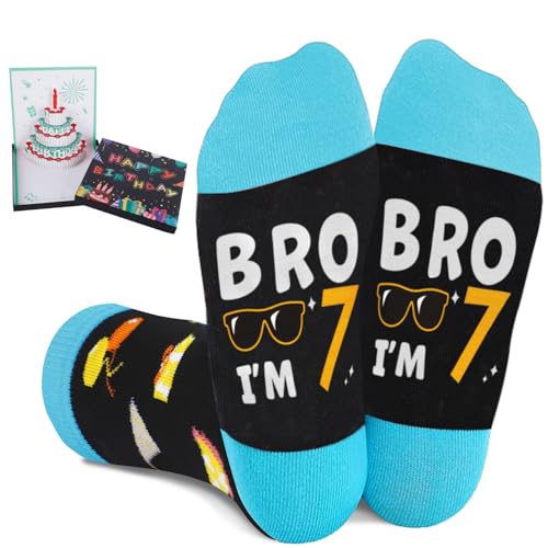 Juesly 7 Year Old Birthday Gifts for Boys - Socks for Boys with Pop Up Birthday Card, Presents for 7 Year Old