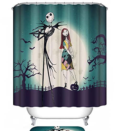 Jack Shower Curtain Set With Bathroom Rug Pack Of 2 Halloween Jack 100% Microfiber Polyester With 12 Hooks 72Inch #TOP2