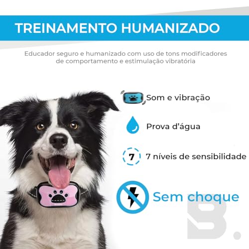 Coleira Adestramento Anti Latido Recarregável Sem Choque (Rosa)