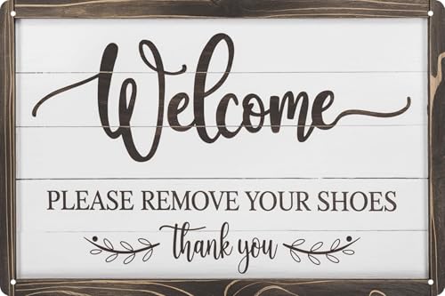 Letreros de metal de bienvenida con texto en inglés "Please Remove Your Shoes", letrero para puerta delantera, letrero de "No Shoes" para casa, quitar zapatos, letrero para casa Take Off Your Shoes