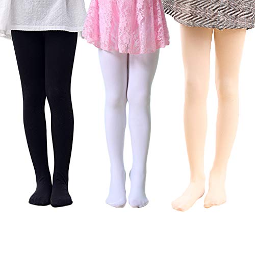 whyme Pack of 3 Kids Girls Baby Ballet Dance Tights Soft Microfiber Footed Velvet Stockings Pantyhose Tights S(black white peach 1-3T)