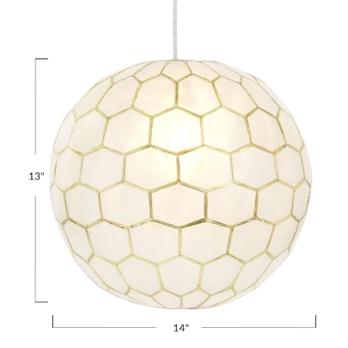 Creative Co-Op Capiz Honeycomb Globe Pendant Light, Capiz White Seashells with Antique Gold - Image 2