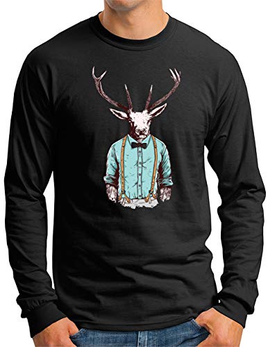 T-shirt manches longues cerf OM3 idée cadeau hipster homme noir L