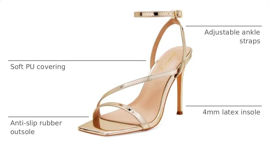 Image of Elisabet Tang Women's Crystal Stilettos Heeled Sandals, 4 Inch Square Open Toe Strappy Sexy High Heels Ankle Strap Buckle Heels for Party Wedding Dress Daily Wear Shoes