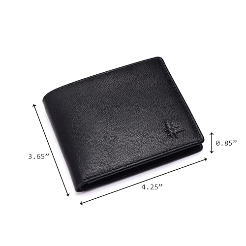 Black Top Grain Leather Wallet for Men | RFID Blocking | Extra Capacity Slim Bifold Wallet with 2 cash Comp, 2 ID &10 credit card Slots | Ultra Strong Stitching | Gift for Him (Black) 7