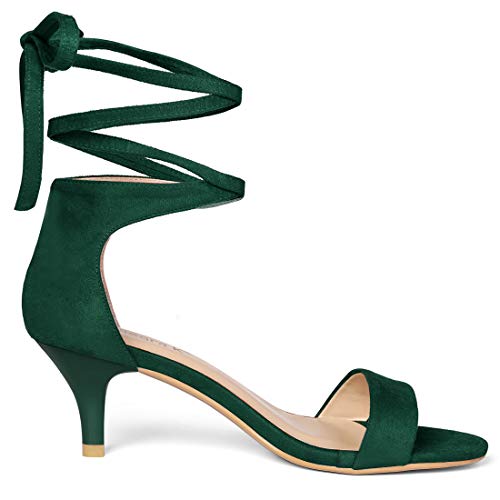 Allegra K Allegra K Women's Kitten Heel Green Lace up Sandals - 7.5 M US