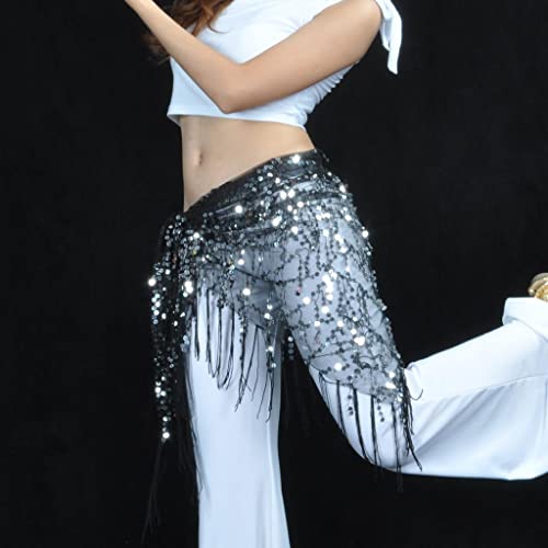 Falda de danza del vientre triangular con borlas sonoras y brillo 4