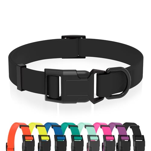 Image of Waterproof Dog Collar, Easy to Clean Rubber Dog Collars with Quick Release Buckle Fits Small Medium or Large Dogs (Black, S < 9.5-14.1 inch)