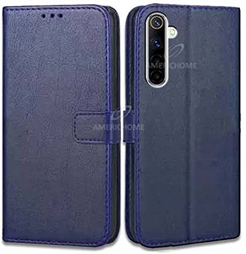 Image of Inside Rubber TPU with Card Pockets Magnetic Closure Protection Compatible with Realme 6 Pro, RBS0627IN (Blue)