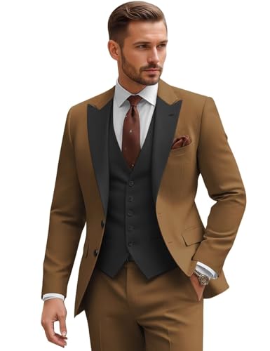 CKGJLJ Mens Suits for Men Brown and Black 3 Piece