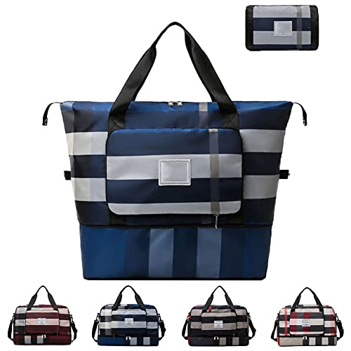 New Foldable Dry/Wet Separation Travel Bag Large Capacity Folding Travel Bag Lightweight Waterproof Foldable Travel Duffel Bag Luggage Tote Handbag Oxford Fabric Bag for Women and Men (Blue)